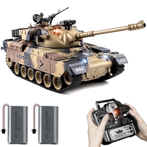 Supdex 1:18 Scale US M60 Remote Control Military Tank 330 Rotating Turret, Smoke, Light & Sound Effects, Rechargeable, Climbing 40 Ramp, Great Gift for Kids Ages 6+