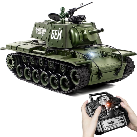 Supdex 1/18 Soviet Union KV1 RC Tank Army Model Toy with Smoke, Sound and Lights, 165ft Remote Control, All-Terrain Indoor Outdoor Toy for Kids & Adults