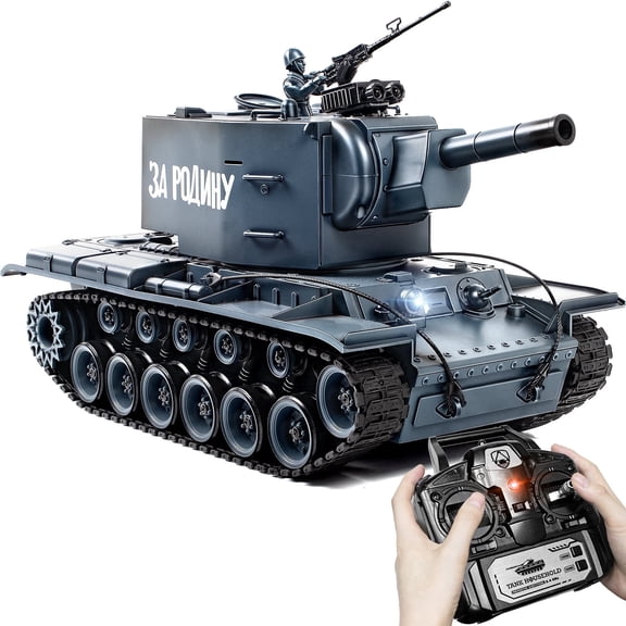 Supdex 1/18 Soviet Union KV2 RC Tank Model Toy  330 Rotating Turret, Smoke, Light & Sound Effects, Rechargeable, Climbing 40 Ramp, Pefect Gift for Kids Ages 6+