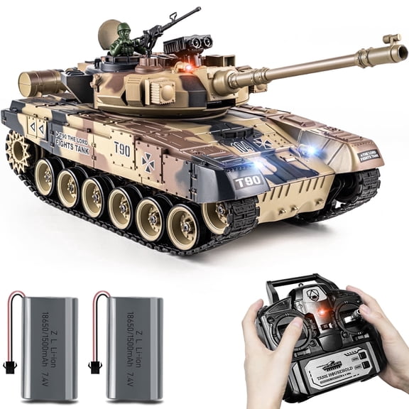 Supdex 1:18 T90 RC Tank Model Toy  330 Rotating Turret, Smoke, Light & Sound Effects, Rechargeable, Climbing 40 Ramp, Great Gift for Kids Ages 6+