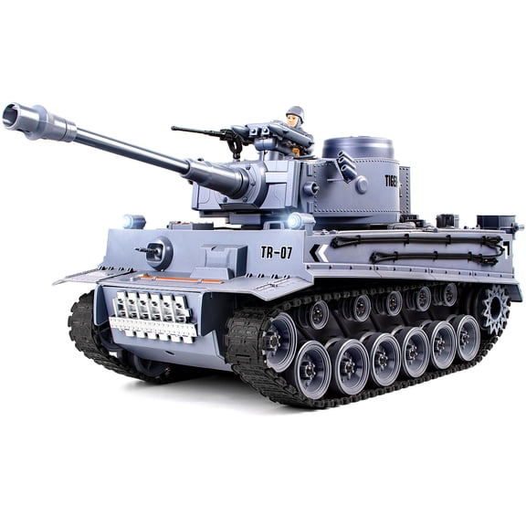 Supdex 1/18 Tiger RC Tank Model with Lights, Sounds & Smoke Effects Rechargeable Remote Control Tank Toys for Kids Ages 6+