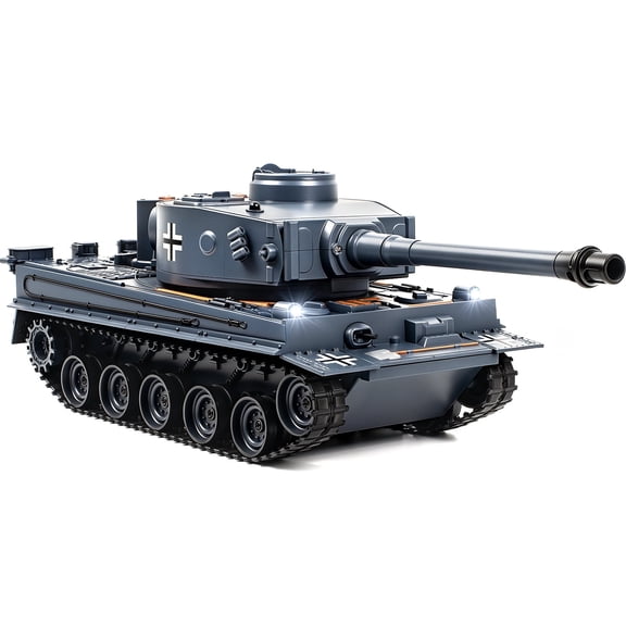 Supdex 1:22 Tiger Remote Control Military Tank Toy, Rechargeable, Lights, Sounds & Smoke