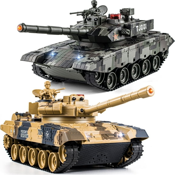 Supdex 1/24 RC Battle Tank Set Remote Control Chinese Type 99 and Russian T90 Army Toys that Shoots