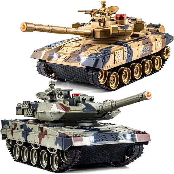 Supdex 1/24 RC Battle Tank Set Remote Control Russian T90 VS German Leopard II Tank Toy that Shoots