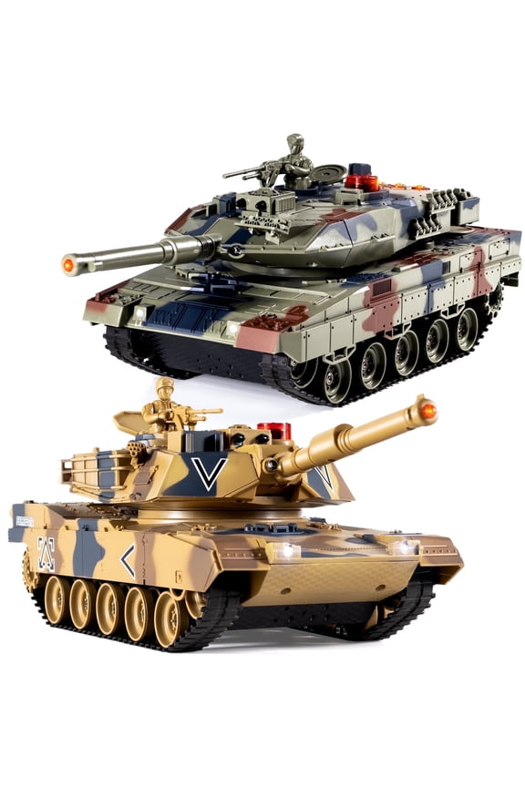 1/24 RC Battle Tank Set Remote Control US M1A2& Ger Leopard II Army Toy that Shoots for Kids