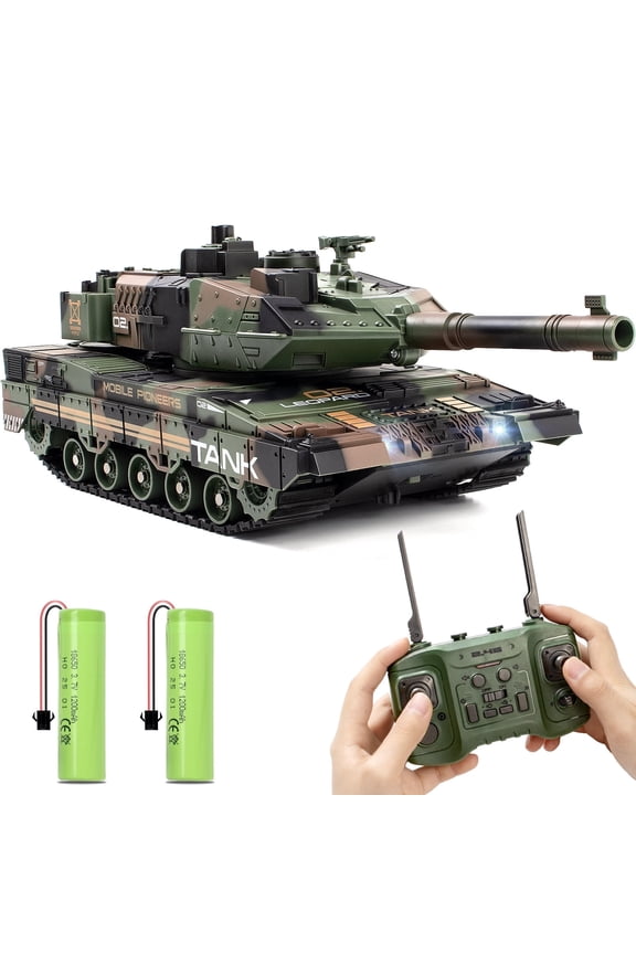 1/24 RC Tank Model Toys 330 Rotating Turret, Smoke, Light & Sound Effects, Rechargeable, Climbing 40 Ramp, Perfect Gift for Kids Age 6+