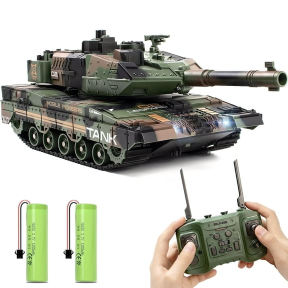 Supdex 1:24 RC Tank – 330° Rotating Turret, Smoke, Light & Sound Effects, Rechargeable, Climbing 40° Ramp, Remote Control Toy Gift for Kids Age 6+