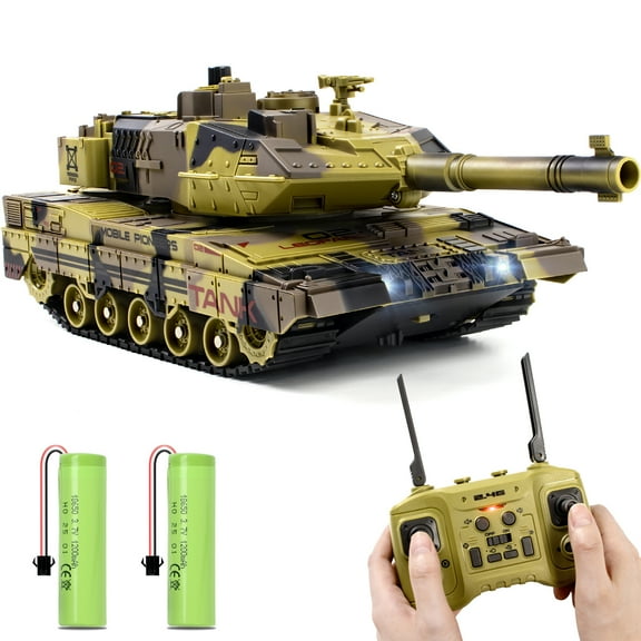 Supdex 1:24 Scale Remote Control Military Tank – 330° Rotating Turret, Smoke, Light & Sound Effects, Rechargeable, Climbing 40° Ramp, Perfect Gift for Kids Age 6 