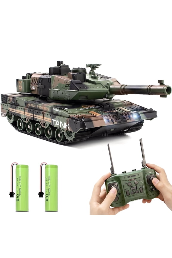 1:24 Remote Control Military Tank Toy, Rechargeable, Lights, Sounds & Smoke