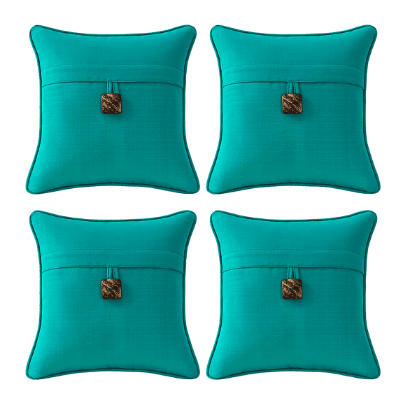 Supdurplus Outdoor Decorative Pillows With Coconut Button Pack of 4, 18" x 18" Outdoor Pillow Set for Couch Bed Throw Patio Sofa, Peacock blue