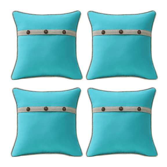 Supdurplus Outdoor Sunbrella Decorative Pillows With Triple Coconut Buttons Pack of 4, 16" x 16" Outdoor Pillow Set for Couch Bed Throw Patio Sofa, Canvas Aruba / Cast Ash