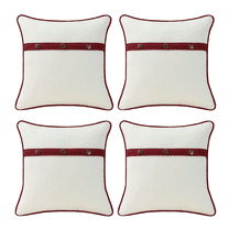 Supdurplus Outdoor Sunbrella Decorative Pillows With Triple Coconut Buttons Pack of 4, 16" x 16" Outdoor Pillow Set for Couch Bed Throw Patio Sofa, Spectrum Eggshell / Spectrum Ruby