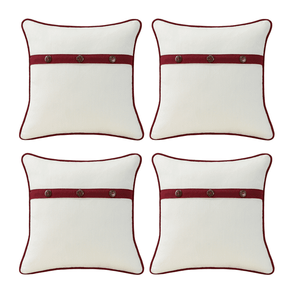 Supdurplus Outdoor Sunbrella Decorative Pillows With Triple Coconut Buttons Pack of 4, 18" x 18" Outdoor Pillow Set for Couch Bed Throw Patio Sofa, Spectrum Eggshell / Spectrum Ruby