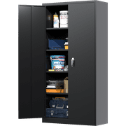 Supeer Black Metal Storage Cabinet, 72" Locking Steel Storage Cabinet with Shelves, Tall Metal Garage Cabinet Lockable Cabinets for Home Office