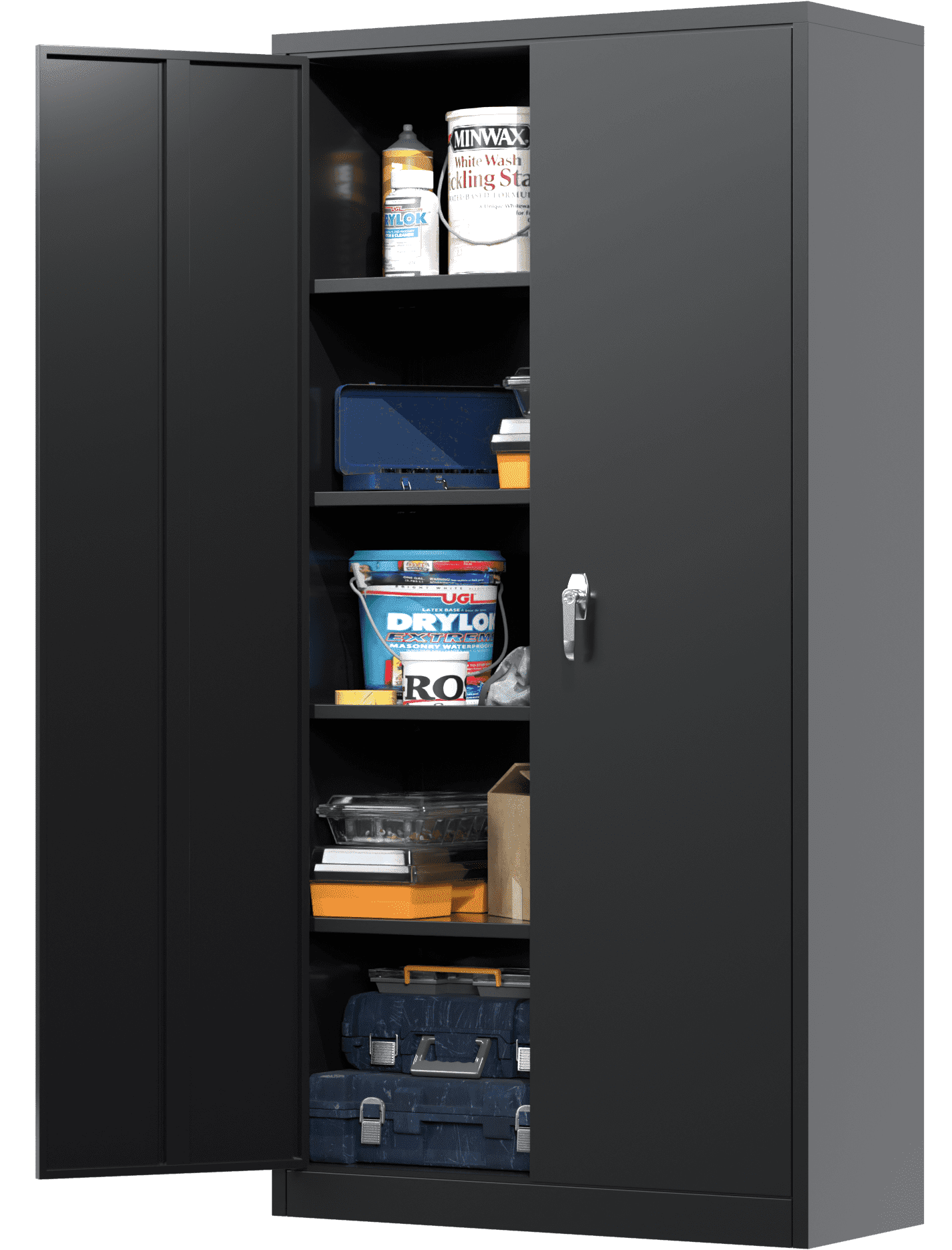 Black Metal Office Cabinet with Adjustable Shelving, 72" Tall