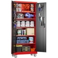 thumbnail image 1 of Supeer Locking Storage Cabinet with 5 Adjustable Shelves, Steel, Black&Red , Steel Garage Cabinet with Doors and Wheels, 71" H, Assemble Required, 1 of 11