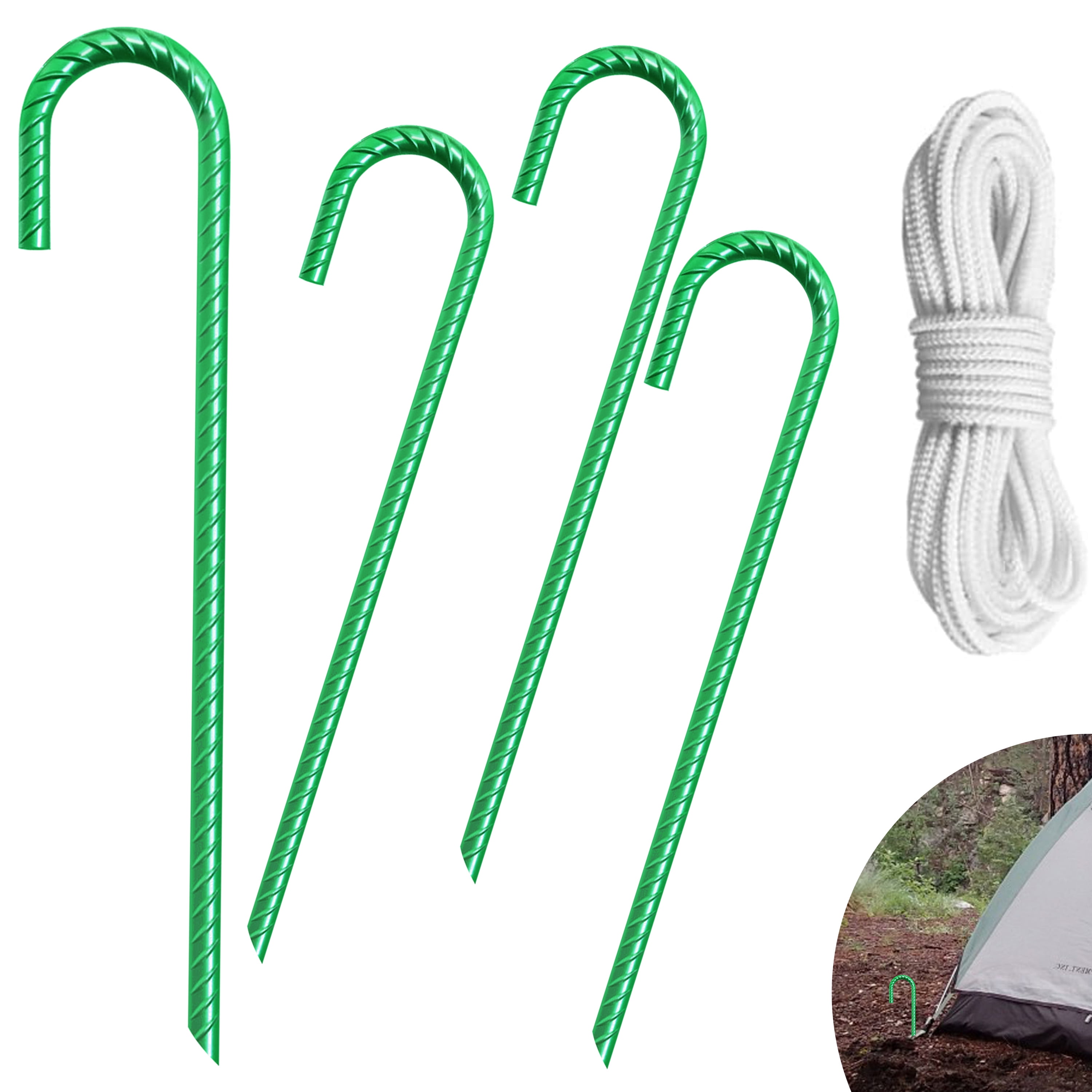 Super 12 inch Galvanized Rebar Stakes Heavy Duty J Hook Tent Stakes Ground Anchors for