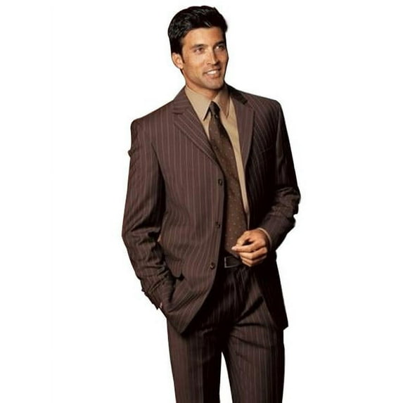 Super 140 Rayon Fabric Two ~ 2 Buttons Stripe Flat Front Pants Regular Fit Side2 Piece Suits - Two Piece Business Suits