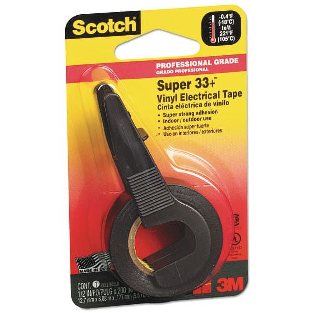 Super 33+ Vinyl Electrical Tape With Dispenser, 1" Core, 0.5" X 5.5 Yds, Black | Bundle of 10 Rolls