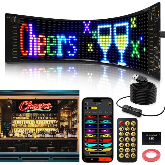 Super 34.8x10.2CM Scrolling LED Sign Display,USB 5V Flexible Programmable Screen with APP Control,Custom Text Animation, RGB Signs for ,,Store,Bar