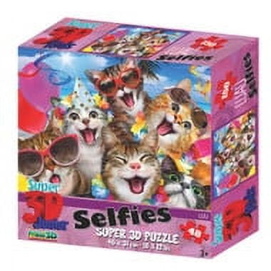 Super 3D: 48-Piece Jigsaw Puzzle - Cats Luau Selfie