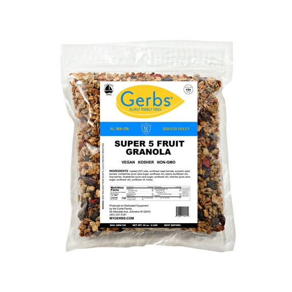 Super 5 Fruit & Honey Granola by Gerbs - 2 LBS - Top 14 Food Allergen Free & NON GMO