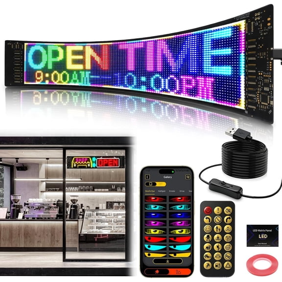 Super  59.5x12CM Scrolling LED Sign Display,USB 5V Flexible Programmable Screen with  APP Control,Custom Text  Animation,  RGB Signs For ,,Store,Bar