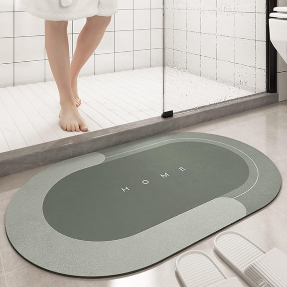 Super Absorbent Bath Mat, Quick-drying Bathroom Mats, Super Absorbent Living Room Floor Mat, Rubber Non-slip Bottom, Easy to Clean Bathroom Rugs, Simple Kitchen Doormat (Oval Green, 50x80cm)