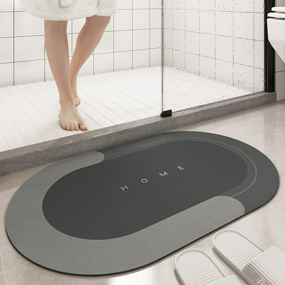Super Absorbent Bath Mat, Quick-drying Bathroom Mats, Super Absorbent Living Room Floor Mat , Rubber Non-slip Bottom, Easy to Clean Bathroom Rugs, Simple Kitchen Doormat (Oval Dark Gray, 40x60cm)