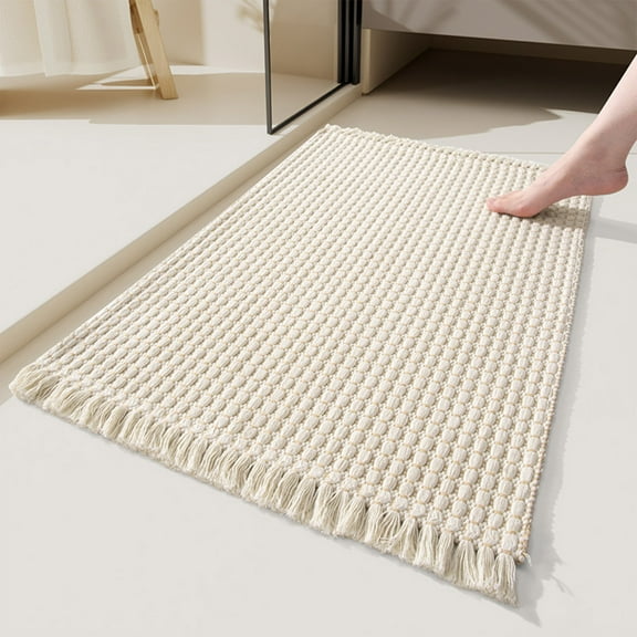 Super Absorbent Bathroom Floor Mat | Soft Non-Slip Shag Rug | Machine Washable Microfiber Bath Mat | 60X40Cm Beige Door Mat for Bathroom & Vanity Areas