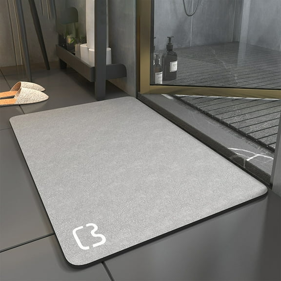 Super Absorbent Bathroom Floor Mat | Thin Fast Dry Bath Rug with Rubber Backing | Non Slip Washable Diatomite Polyester Carpet | Gray | 40x60cm 15.74x23.62in | Indoor Welcome Runner