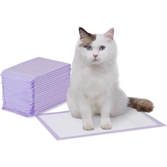 Super Absorbent Cat Pee Pads, Odor Control, Disposable Litter Box Liners, Multi-Cat, Unscented, Purple and White, 20 Count