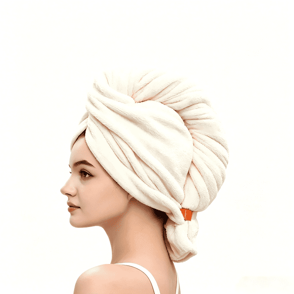 Super Absorbent Coral Fleece Hair Drying Towel Wrap, Large 75×30cm Quick Dry Microfiber Hair Turban with Secure Button, Soft Anti-Frizz Hair Wrap for Long Thick Curly Hair