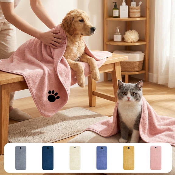 Super Absorbent Coral Fleece Pet Bath Towel - Bathroom Towels Pet Grooming Essential, Fast Dry Microfiber Towel for Dogs & Cats, Soft Winter Pet Towel, Large Absorbent Cloth, 19.6*39.7in, Purple