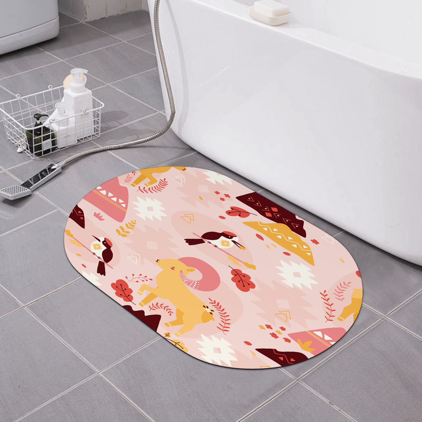 Super Absorbent Diatomaceous Earth Bath Mat Mountain Sheeps And Bird