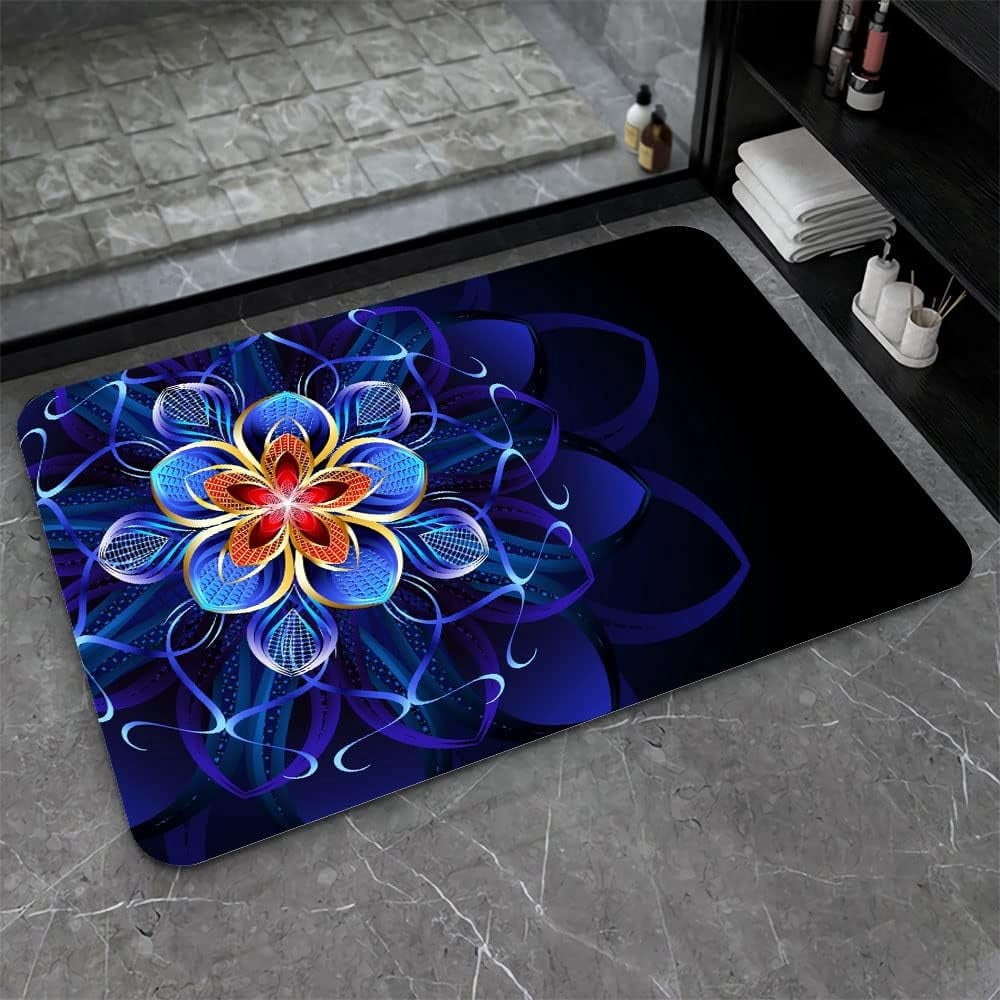 Super Absorbent Diatomaceous Earth Stone Bath Mat,Artisti Flower Quick-Drying Bathroom Carpets,Non Slip Bathtub Floor Mat，Easy to Clean, Simple Kitchen Doormat(Square 43×70cm)