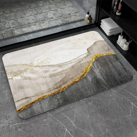 Super Absorbent Diatomaceous Earth Stone Bath Mat,Black Coffee Gold Marble Quick-Drying Bathroom Carpets,Non Slip Bathtub Floor Mat,Easy to Clean, Simple Kitchen Doormat(Square 40×60cm)