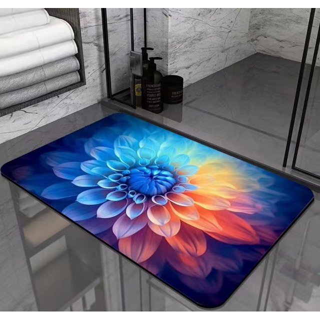 Super Absorbent Diatomaceous Earth Stone Bath Mat,Rainbow of Floweres