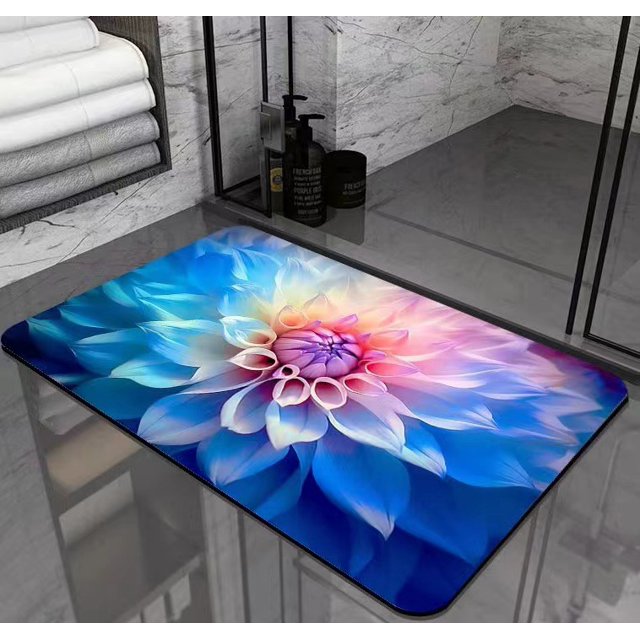 Super Absorbent Diatomaceous Earth Stone Bath Mat,Rainbow of Floweres