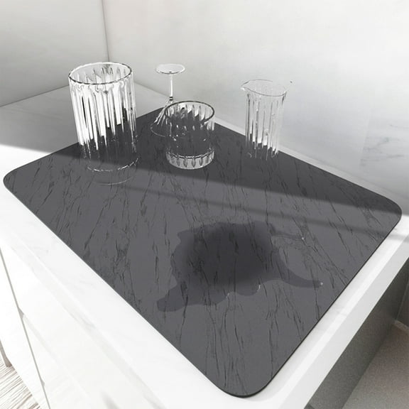 Super Absorbent Diatomite Drying Mat for Kitchen Counter | 12x16 Inch Non-Slip Rubber Back | Fast-Drying Coffee & Dish Mat | Easy Clean Modern Gray Design