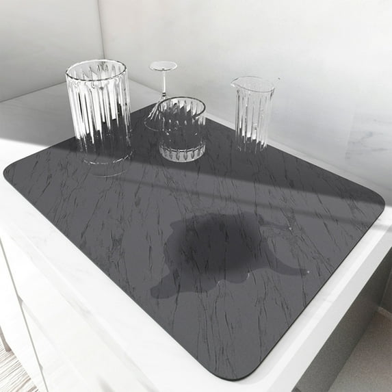 Super Absorbent Diatomite Drying Mat for Kitchen Counter Dishes Sink Pet Food Bowls Easy Clean Quick Dry 12x16 Inch Gray