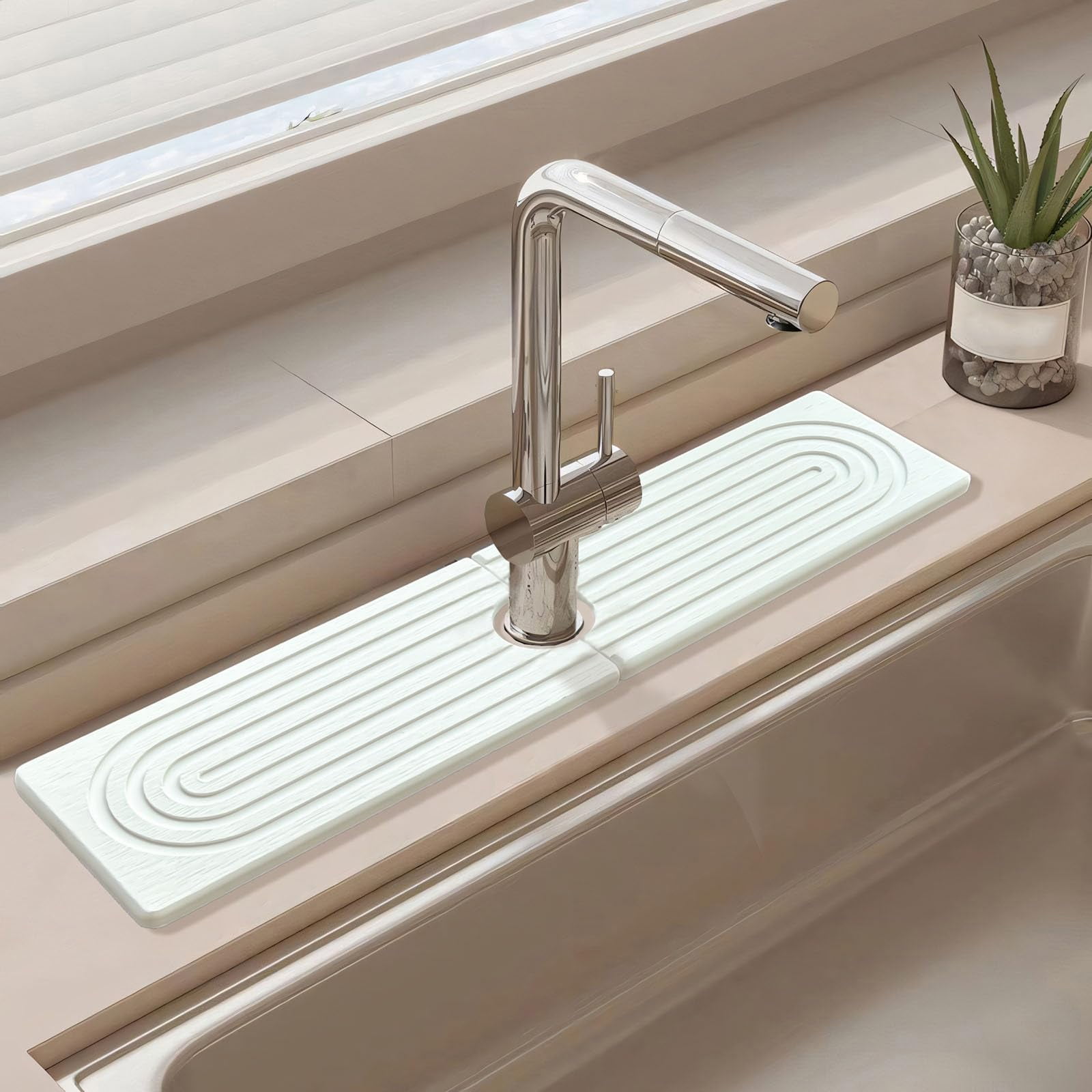 Stone Faucet Mat For Kitchen Sink - Diatomite Splash Guard, Super Absorbent, 15.7" X 3.9"