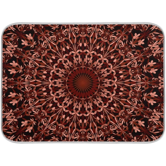 Super Absorbent Dish Drying Mat, Microfiber Fast-Drying Dish Mat, 16" x 18", Kitchen Dish Drying Pad, Mandala Maroon Boho
