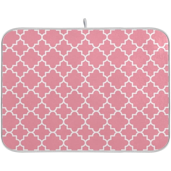 Super Absorbent Dish Drying Mat, Microfiber Fast-Drying Dish Mat, 16''''x18'''', Kitchen Dish Drying Pad, Pink Moroccan