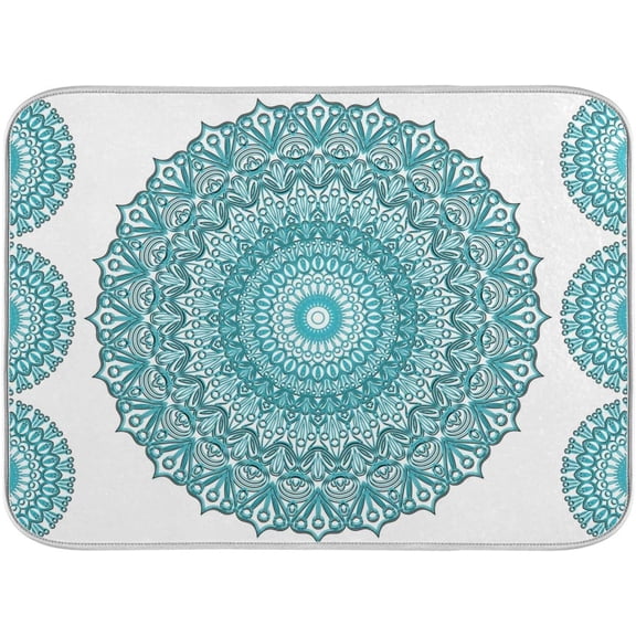 Super Absorbent Dish Drying Mat, Microfiber Fast-Drying Dish Mat, 24" x 18", Kitchen Dish Drying Pad, Boho Ethnic Turquoise Mandala