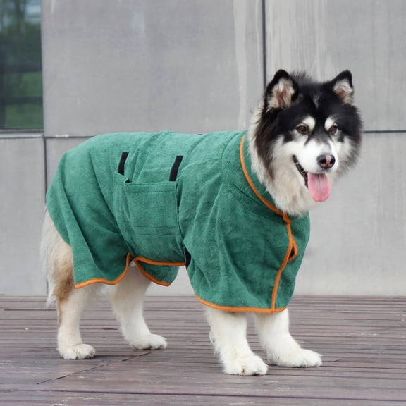 Super Absorbent Dog Bathrobe,Quick Drying Pet Towel Wrap with Adjustable Belts,Microfiber Drying Coat for Small Medium Dogs,After Bath or Swimming，Green
