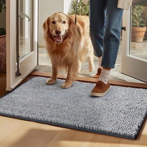 Super Absorbent Dog Door Mat For Muddy Paws 60x36 Inch Indoor Front Doormat Outside Entrance Quick Dry Chenille Washable Dog Crate Bed NonSlip Pet Rug Mud Mat Outdoor Entryway Grey