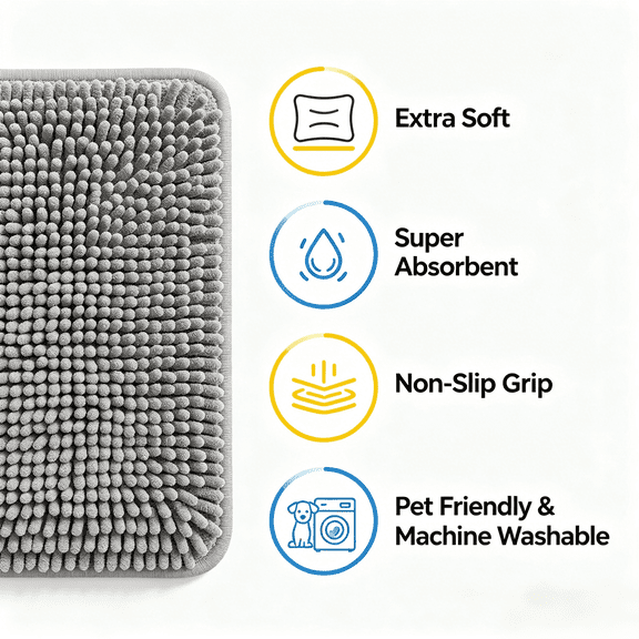 grey microfiber chenille entryway rug, super absorbent non slip indoor door rug, quick dry machine washable floor carpet 30 x 19 inch