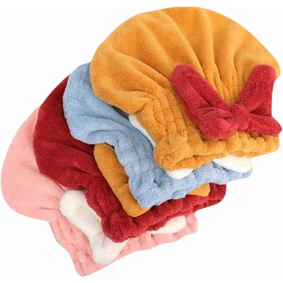 Super Absorbent Hair Towel Wrap, 4-Pack Quick-Dry Microfiber Towels with Bow Design, Ultra Fast Hair Drying & Frizz Control for Thick, Curly Long Hair, Lightweight for Bath & Travel
