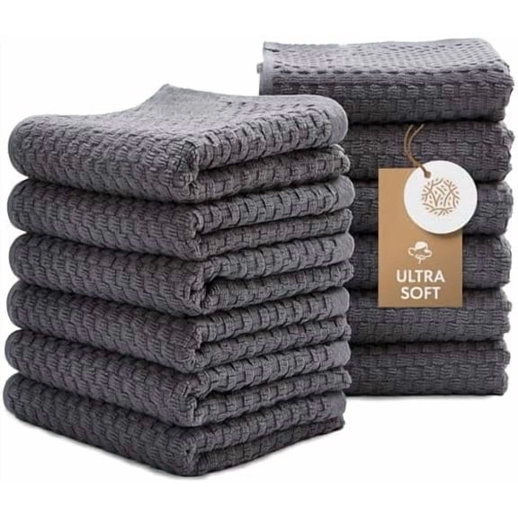 Super Absorbent Kitchen Towels 12 Pack - Premium 100% Cotton Kitchen Towels, 450GSM Thick Machine Washable Gray Dish Towels for Kitchen Drying, Cleaning, Dobby Weave, Unmatched Quality